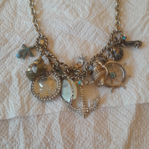 Nautical Beach Sparkley Silver and Blue Ocean-Inspired Necklace Vintage - Picture 2 of 6